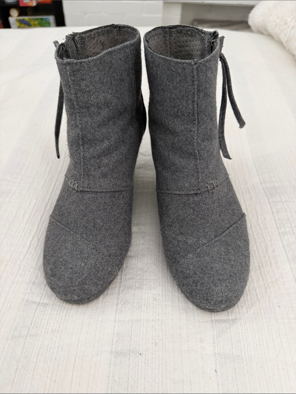 Toms Gray Felt Ankle Booties with Side Tie